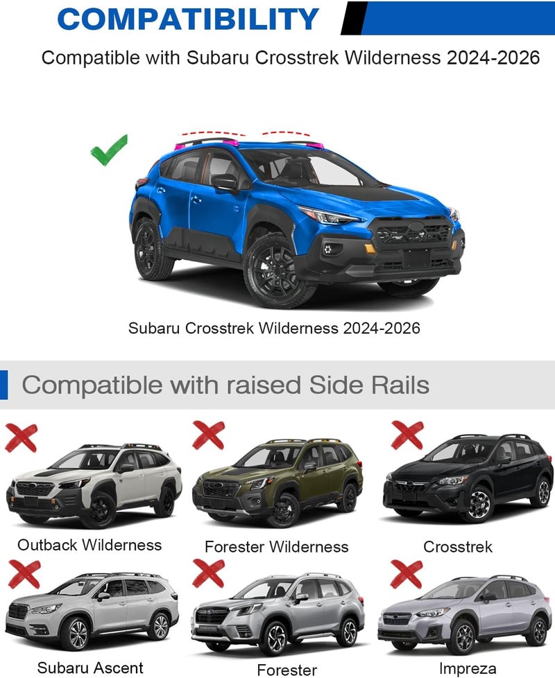 wonderdriver 300lb Lockable Roof Rack Cross Bars Compatible with Subaru Crosstrek Wilderness 2024 2025 2026 with Raised Side Rails, Heavy Duty Aluminum Lockable Roof Rails Crossbars Rooftop Luggage - Image 2